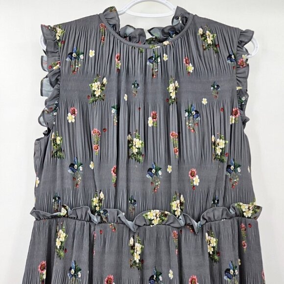 Ted Baker Toppaz Oracle Pleated Midi Dress Gray Women’s 3 Size 8 Floral Formal - Picture 9 of 16